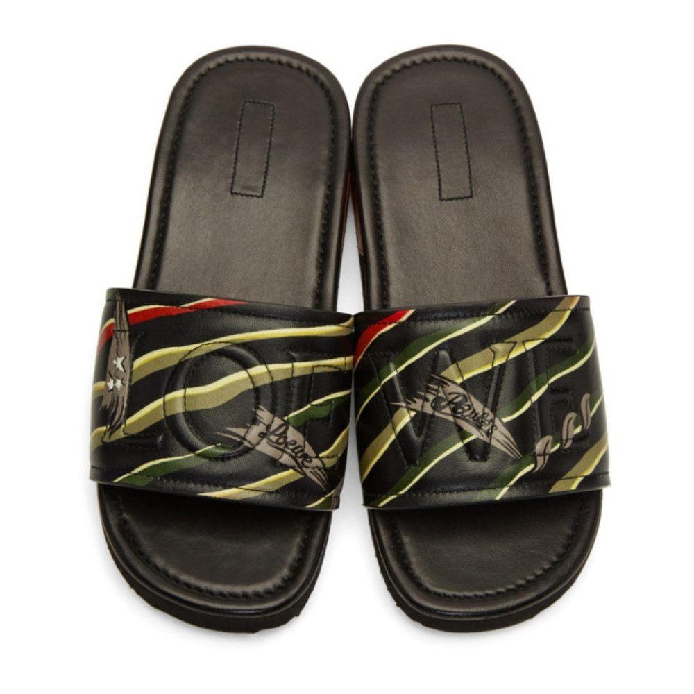 Loewe Black Paula Ibizas Edition Leather Logo Slides